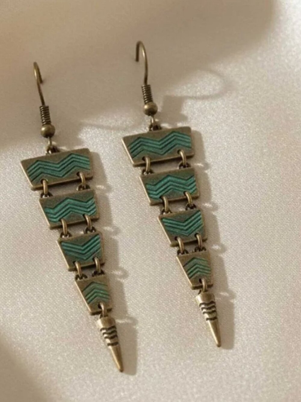 Ladies Triangular Blue Aztec Earrings - Picture 6 of 8